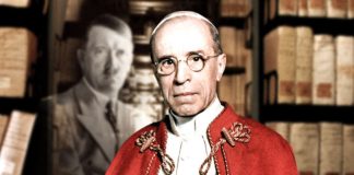 Papa Pius al XII-lea aparat de Vatican in timpul unei conferinte ce onoreaza victimele israeliene