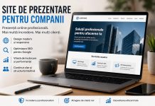 De ce orice companie are nevoie de un site de prezentare bine construit Laptop care afișează un site de prezentare profesional pentru o companie
